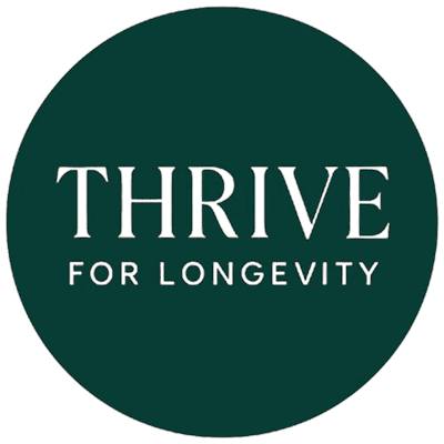 Green circle with "Thrive for Longevity" text.