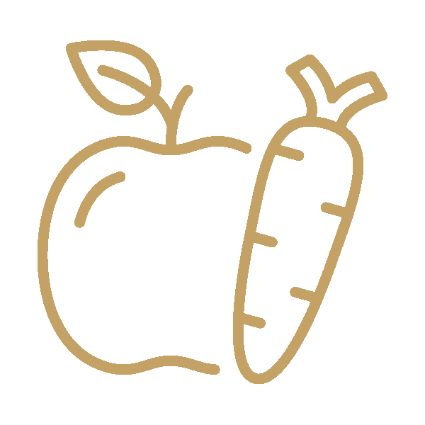 Minimalist apple and pencil logo with a warm brown background.