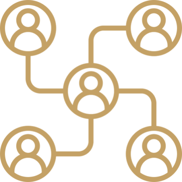 Network diagram with five connected user icons.