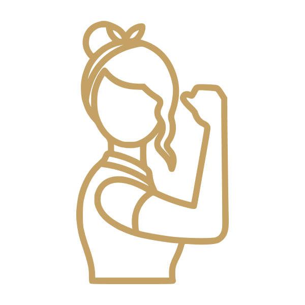 Outline of woman flexing arm confidently.